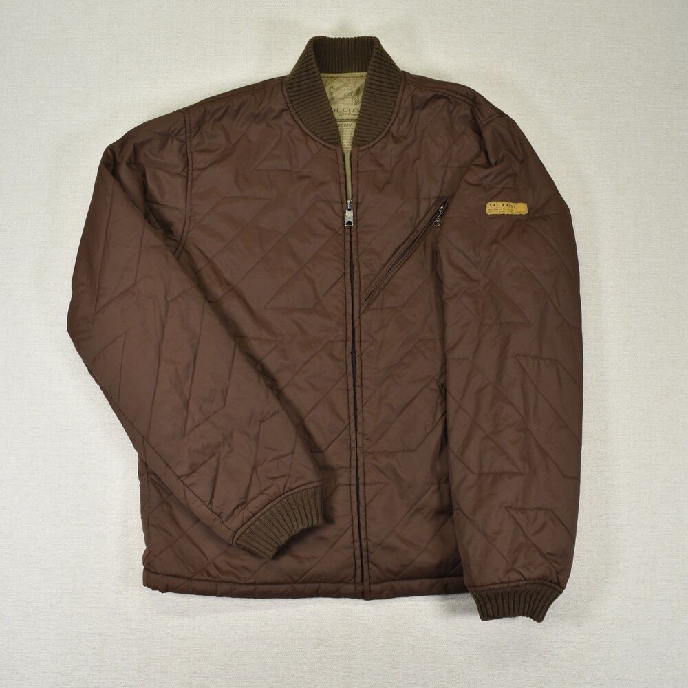 Volcom Memphis Quilted Jacket Mens M Brown Workwear Lined Bomber Zip
